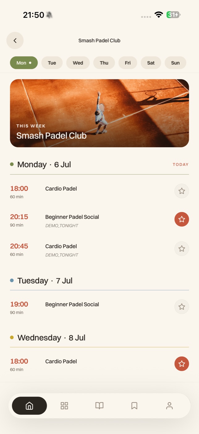 A venue's weekly timetable