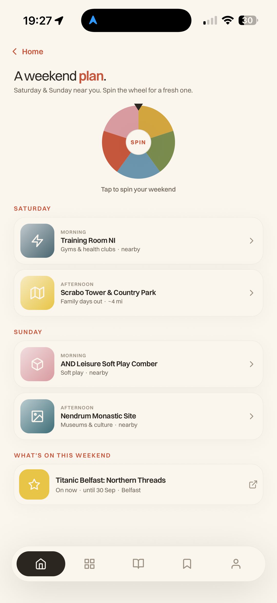 Plan your weekend with the spin wheel